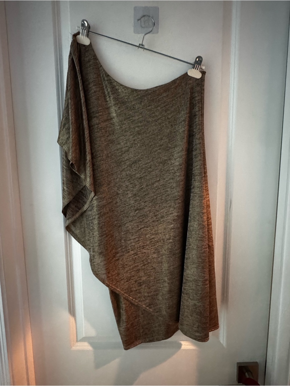 My Beloveds Asymmetrical One-Shoulder Knit Skirt in Olive Brown gold
